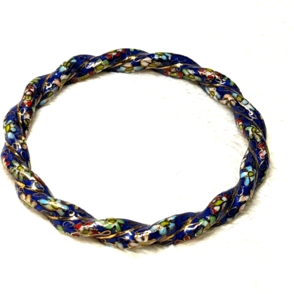 Vintage Rare Chinese Cloisonne Enamel Twisted Floral Bangle Bracelet - Picture 12 of 13